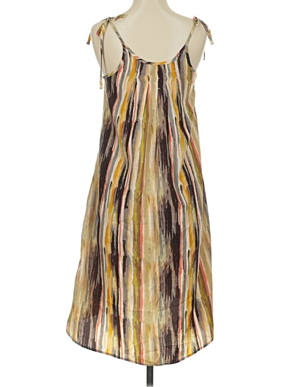 Ecote  neutral Striped Tie-Shoulder Midi Dress |Feminine & Flowy | XS
